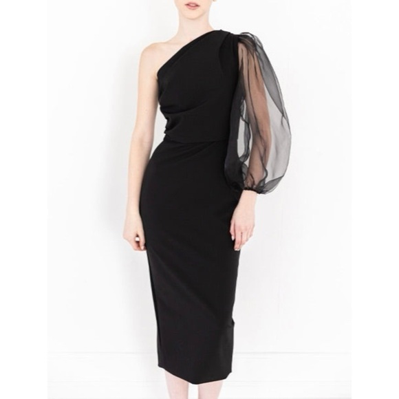 brittany fuson Dresses & Skirts - BRITTANY FUSON WREN DRESS BLACK one shoulder puff sleeve dress